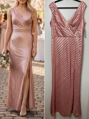 RENE RUIZ Sequin Column Gown Pink Wedding Guest Dress Evening Formal Bridesmaid